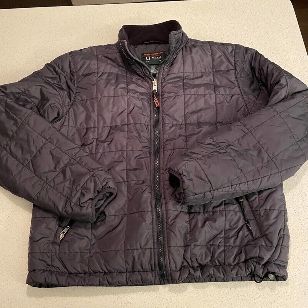 L.L. Bean Womens Winter Puffer Jacket Gray Zip Up Lined Mock Neck Long Sleeve M
